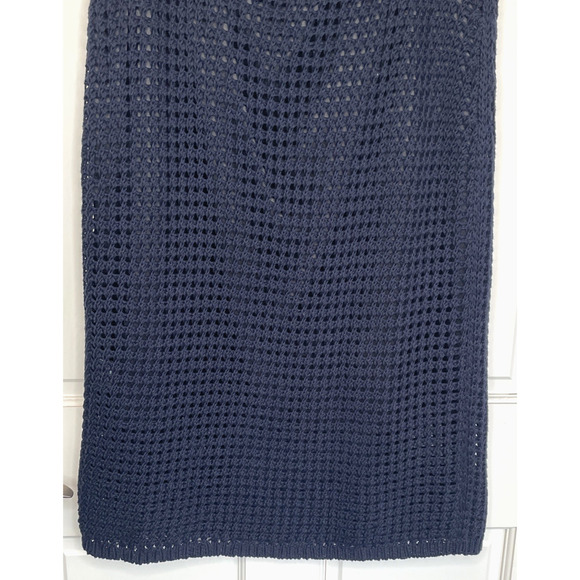 NWT Theory Women's Navy Blue Crochet Cotton Textured Knit Midi Pencil Skirt Sz L - Picture 6 of 16